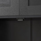 TEENFON Storage Cabinet, Rattan Cabinets with 2 Adjustable Shelves & 4 Doors, Bathroom Cabinet, Cupboard, Floor Cabinets for Living Room, Entryway, Kitchen, Home Office, Black
