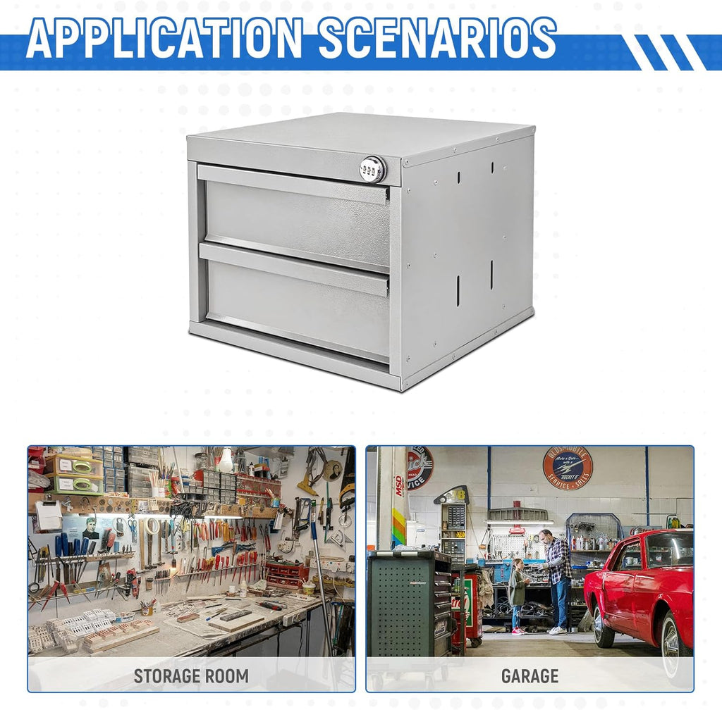 AA Products Model DW-1650 2 Tiers Drawer Cabinet with Password Lock Designed for Tools Room, Utility Room, Workplace, Carriage, Garage. 15.75’’W x 12.5’’H x 15.6”D - Sold Individually