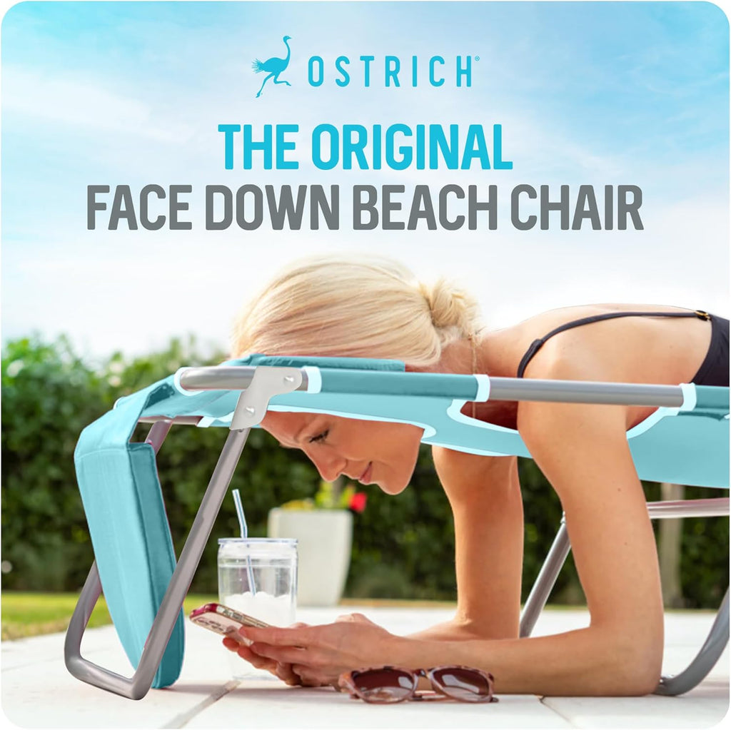 Ostrich the Deluxe 3N1 Lightweight Lawn Beach Reclining Lounge Chair with Footrest, Outdoor Furniture for Patio, Balcony, Backyard, or Porch, Aqua