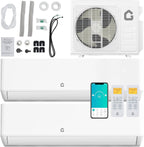 18K Dual 2 Zone Mini Split Air Conditioner,24 SEER2 12000 BTU+ 12000 BTU Wifi Enabled Multi Zone Ductless, 208-230V Cools Up to 1500 Sq.Ft Multi Zone Ductless Pre-Charged Heat Pump