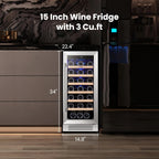 Yeego Wine Fridge Cooler - 15 Inch Wine Fridge Hold 33 Bottles, 40-65°F Wine Refrigerator Glass Door, Built in, Freestanding Under Counter Fridge for Beer Soda Drink Home Bar Office