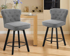 Counter Height Bar Stools Set of 2, 26" Mid-Century Swivel Bar Stool with Metal Base for Kitchen Island, Rivet Armless Linen Fabric Barstool with High Back and Large Thick Cushion, Gray