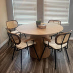Rattan Dining Room Chairs Set of 2,Mid Century Modern Kitchen Side Chairs,Metal Legs Desk Chairs,Green Modern Corduroy Fabric Accent Chairs with Arms and Rattan Backrest