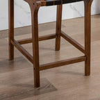 Counter Stools Set of 2 Modern 23.5" Counter Height Barstool with PU Leather Woven Strap Seat & Open Back Walnut Wood Color Chairs with Footrest for Home Bar/Dining Room/Kitchen Island, Black