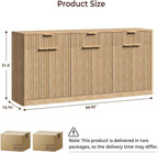 Evermagin 67" Fluted Oak Sideboard Buffet Cabinet with 3 Drawers, Modern Credenza with Storage, Console Coffee Bar Cabinet for Kitchen, Living Room and Entryway (67" W x 31.5" H x 15.7" D)