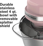 Hamilton Beach Electric Stand Mixer, 4 Quarts, Dough Hook, Flat Beater Attachments, Splash Guard 7 Speeds with Whisk, Rose