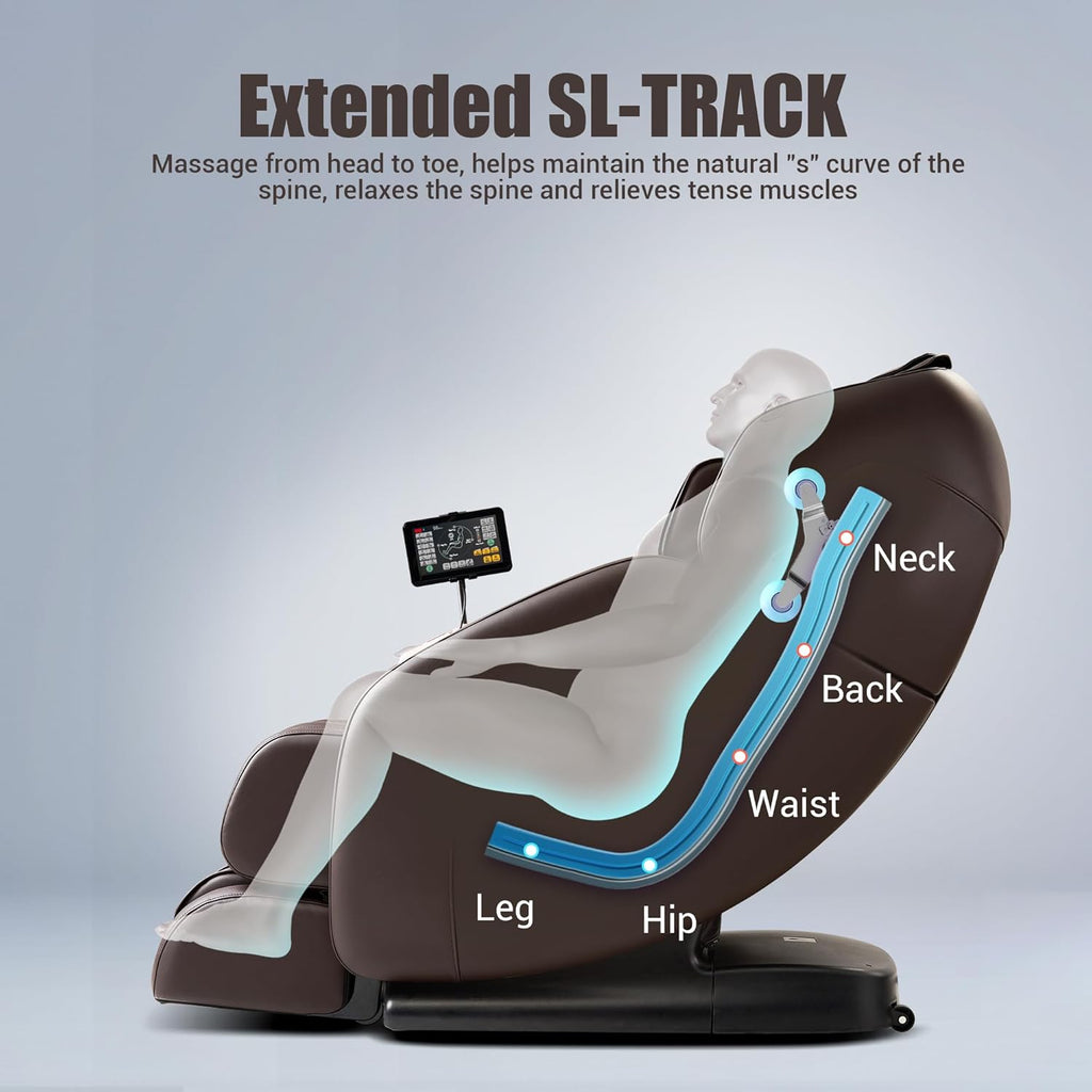 MYNTA Massage Chair Full Body  Zero Gravity SL Track Heavy Duty Massage Recliner Chair with Heat  12 Auto Modes for Home  M1612 Brown