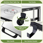 NUUK Grill Cart 30"x24" Pizza Oven Table for Outdoor 3-Shelf with Stainless Steel Top and Sliding Drawer BBQ Grilling Carts Outside Serving Prep Tables Indoor Stand