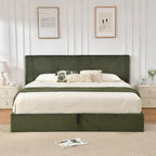 YUHUASHI King Size Storage Bed Frame, Vertical Striped headboard with Delicate Velvet Fabric, Hydraulic Lift for Storage, no Box Spring Needed, no Noise (Green, King (U.S. Standard))