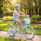 BABY JOY Kids Bike, 12" 14" 16" 18" Mermaid Girls Bike for 3-8 Years Old w/Basket, Training Wheels, Hand & Coaster Brakes, Adjustable Seat & Handlebar, 20" Children Bicycle with Kickstand for 8+