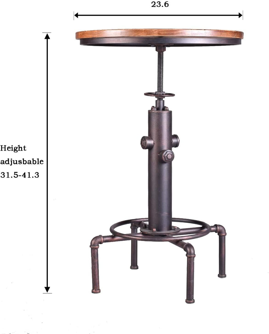 Topower 5 Piece Pub bar Set Industrial bar Table and PU Leather Seat Stools for 4, Height Adjustable Pub Table and stools Match bar Height and Counter Stool Red Bronze(1 Table + 4 Chairs)