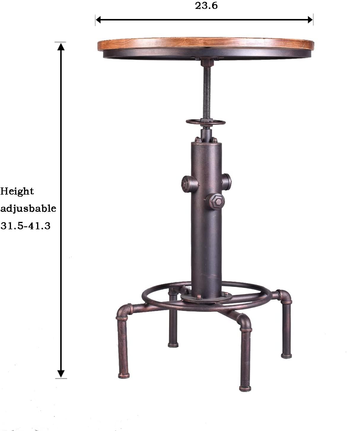 Topower 5 Piece Pub bar Set Industrial bar Table and PU Leather Seat Stools for 4, Height Adjustable Pub Table and stools Match bar Height and Counter Stool Red Bronze(1 Table + 4 Chairs)