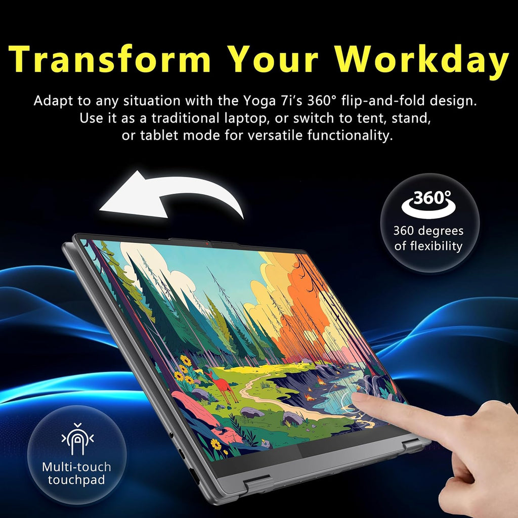 Lenovo Yoga 7i 2-in-1 16" 2K Touchscreen Laptop  Intel Core Ultra 7 256V  16GB LPDDR5X  2TB(1TB SSD&1TB Docking Station)  Intel Arc Graphics  Numeric Keypad  Copilot+ PC  Wi-Fi 7  Win 11  Gray