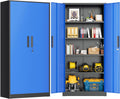 Greenvelly Metal Storage Cabinet, Steel Garage Cabinet with Doors and Adjustable Shelves, Metal Cabinet with Lock,Tall Metal Office Storage Cabinet for Garage,Home Office,School (Black Blue)