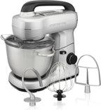 Hamilton Beach Electric Stand Mixer, 4 Quarts, Dough Hook, Flat Beater Attachments, Splash Guard, 7 Speeds with Whisk, Easy-Carry Top Handle, Silver
