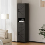 Homhedy 67" H Tall Bathroom Storage Cabinet with 2 Barn Doors and 1 Drawer, Narrow Storage Unit, Adjustable Shelves, Floor Cabinet for Bathroom, Living Room, Entryway, Kitchen, Black, (15.7" W)