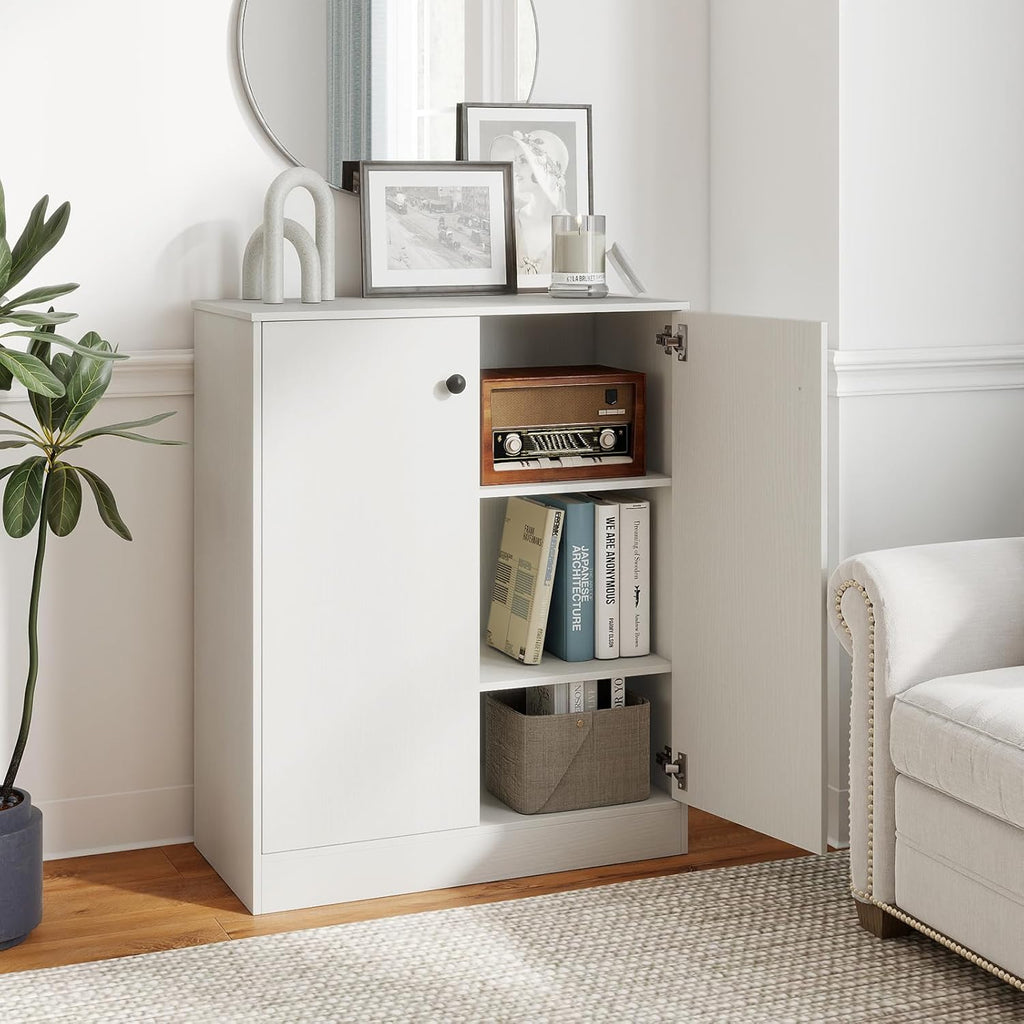 Giantex 2 Door Storage Base Cabinet - Freestanding Floor Cabinet with 3-Tier Shelf, 28” x 13.5” x 33.5”, Non-Slip Foot Pads, Kitchen Cupboard Storage Organizer for Living Room, Entryway, Office