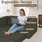 HABUTWAY Folding Sofa Bed, 2 in 1 Convertible Sleeper Chair with Pillow, Portable Fold Out Chair Bed with Armrest, Comfy Floor Couch, Lazy Sofa for Living Room Bedroom Dorm Home Office, Green