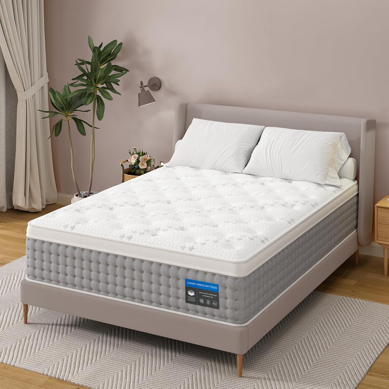Sleepmax Firm Queen Size Mattress 14 Inch - Deep Sleep Hybrid Mattresses Enhanced Pain Relief - Cooling Firm Bed in a Box with Lumbar & Hip Support - 365-Night Trial, Forever Warranty, Fiberglass-Free
