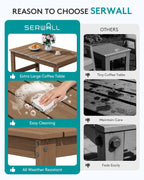SERWALL Outdoor Coffee Table with 1.69" Umbrella Hole, HDPE Patio Coffee Table for Outside, Rectangle, Brown