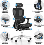 PatioMage Ergonomic Office Chair, Big and Tall Desk Chair with Adjustable Lumbar Support & Seat Depth, High Back Computer Chair, Swivel Mesh Chairs with Wheels for Home Office, Black