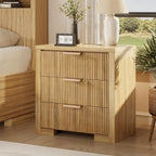 Fluted Nightstand Set of 2 with Charging Station, 23.6" Night Stand with 3 Drawers,End Table with Storage, Bed Side Table for Bedroom,Modern Nightstand for Living Room, Natural Oak