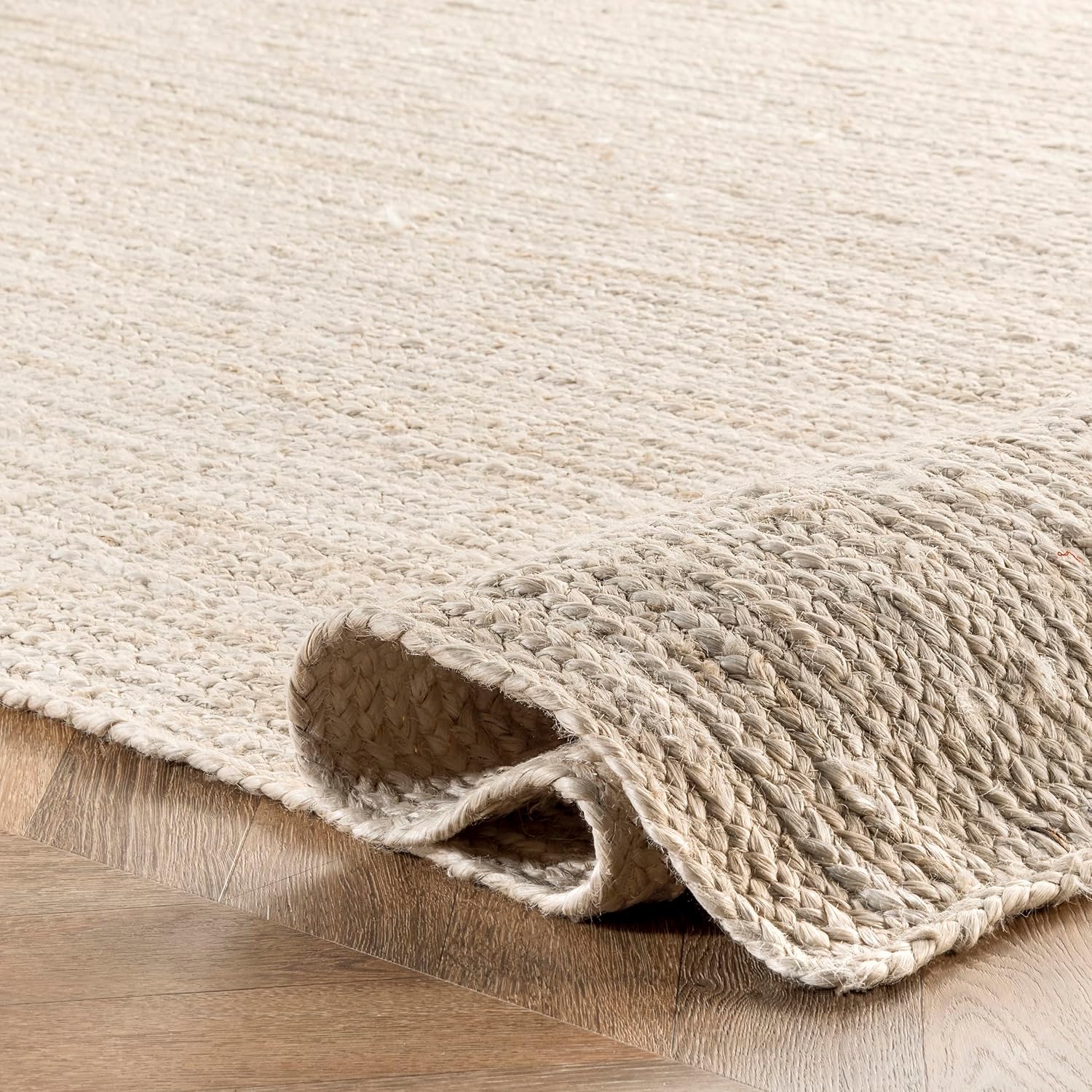 nuLOOM 8 Round Rigo Jute Hand Woven Area Rug, Off White, Solid Farmhouse Design, Natural Fiber, For Bedroom, Living Room, Dining Room, Hallway, Office, Kitchen, Entryway