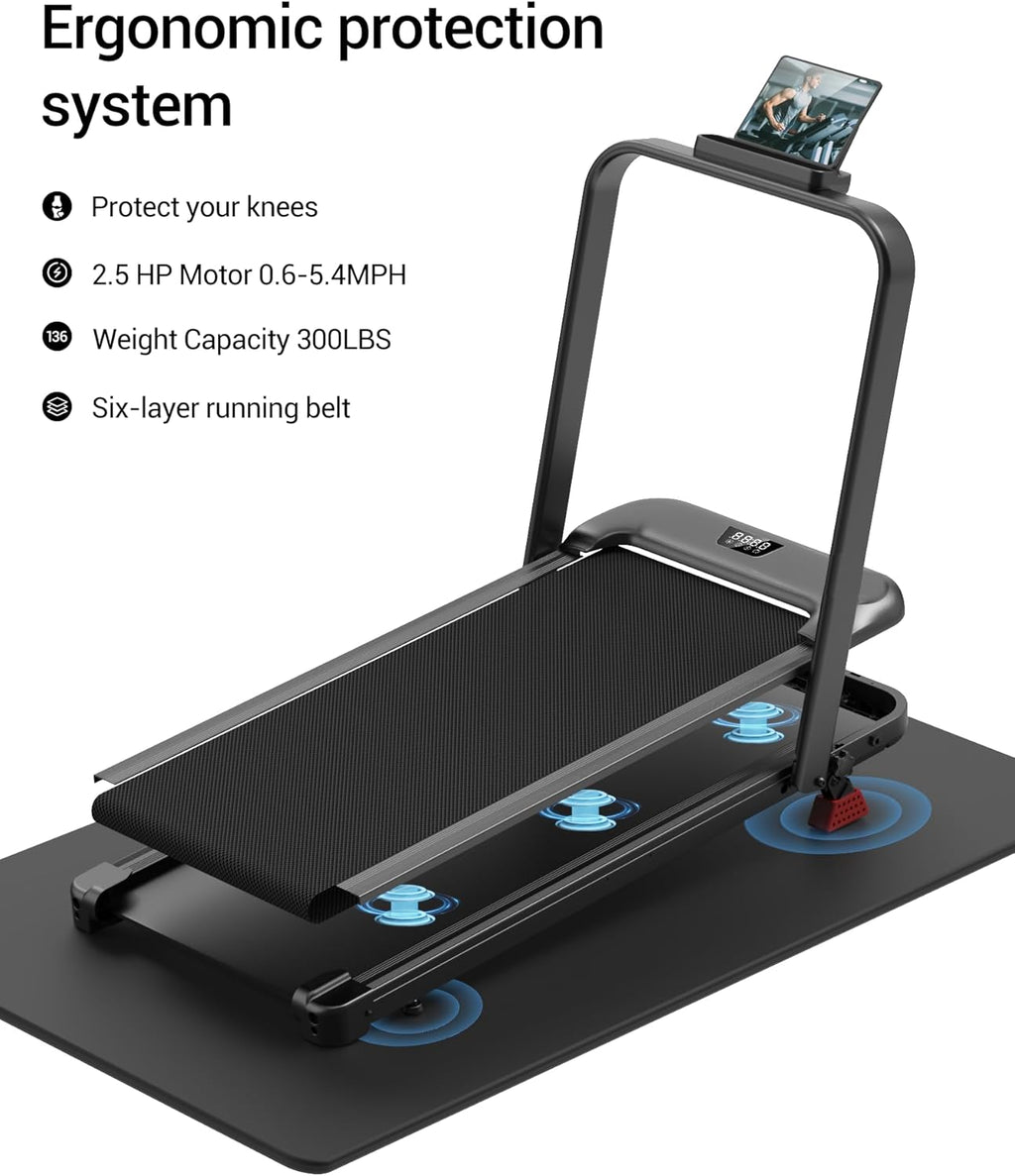 3-in-1 Foldable Treadmill with 300 LBS Capacity, 15% Walking Pad Treadmills for Home and Office, 2.5 HP Under Desk Treadmill with Quiet Brushless