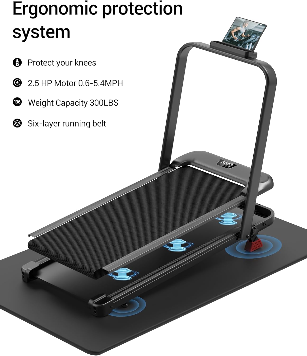 3-in-1 Foldable Treadmill with 300 LBS Capacity, 15% Walking Pad Treadmills for Home and Office, 2.5 HP Under Desk Treadmill with Quiet Brushless