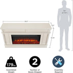 Real Flame Torrey 60” Electric Fireplace TV Stand for TVs up to 60 inches, Entertainment Center with Adjustable Shelves and Hidden Storage, TV Stand for Living Room and Bedroom, Bone White