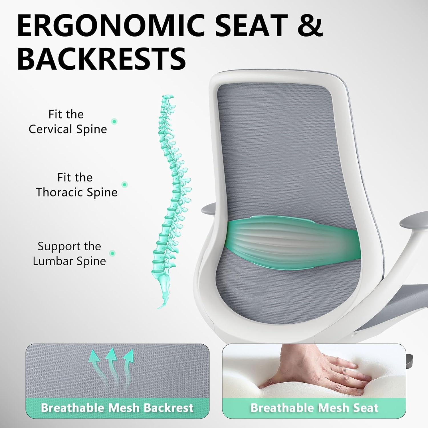 Ergonomic Office Chair, High Back Mesh Desk Chair with Lumbar Support, 360° Swivel & Slide-Adjustable Arms, Tilt Lock and Recline, Breathable Task Chair for Home Office & Gaming (Grey)