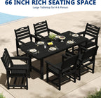 PIZZELLO Patio Dining Table for 6, 66" Rectangular HDPE Outdoor Dining Table with 1.8" Umbrella Hole, All Weather Outdoor Patio Table for Lawn Backyard Garden, Black