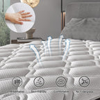 Queen Mattress, 14 Inch Hybrid Mattress in a Box with Individual Pocket Spring, Gel Memory Foam and Euro Top, Medium Firm Feel with Motion Isolation, Pressure Relief, Edge Support,Queen Size Black