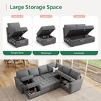 HONBAY Modular Sectional Sleeper Sofa with Pull Out Bed, Convertible L Shaped Couch with Storage Seat, Sectional Couches for Living Room,Grey