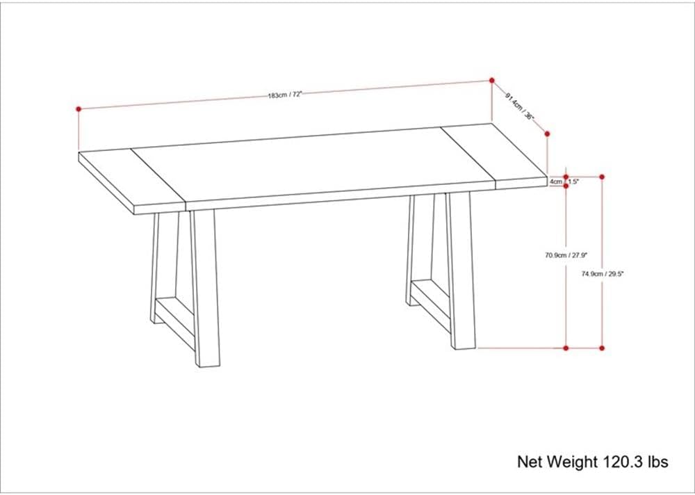 SIMPLIHOME Whitley Dining Table - 72 inch Wide Solid Mango Wood Rectangular Table in Burnt Wax, Modern Farmhouse Style for Dining Room or Kitchen with Extra-Thick Trestle Base, Seats 6