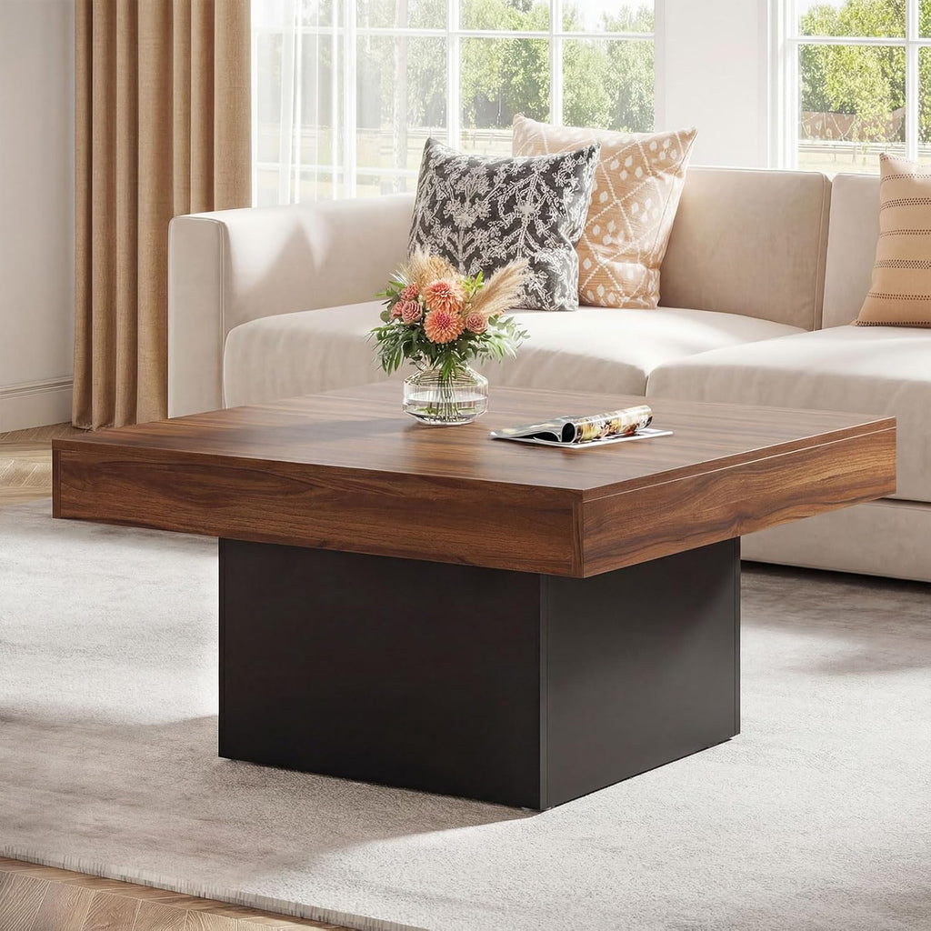 Giantex LED Coffee Table, Square Center Table with Remote, 21 Dynamic Modes, 20 Static Colors, Adjustable Brightness & Speed, Wood Low Cocktail Accent Table, Modern Living Room Table (Brown)
