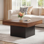 Giantex LED Coffee Table, Square Center Table with Remote, 21 Dynamic Modes, 20 Static Colors, Adjustable Brightness & Speed, Wood Low Cocktail Accent Table, Modern Living Room Table (Brown)