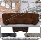 ULTICOR 7-Piece L Shape Sectional, Velvet Stretch Reclining Couch Covers for Sofa, Thick, Soft, Washable (Chocolate, 5 Seat Recliner Cover)