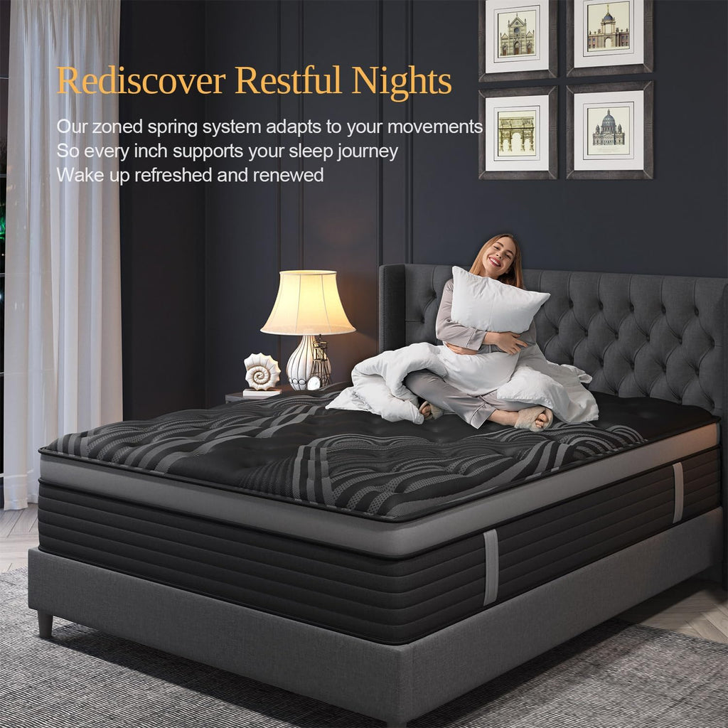 Queen Mattress, 14 Inch Hybrid Mattresses, Medium-Firm Feel with Pocket Springs & Cooling Gel Memory Foam, CertiPUR-US Certified for Enhanced Support, Cooling & Motion Isolation