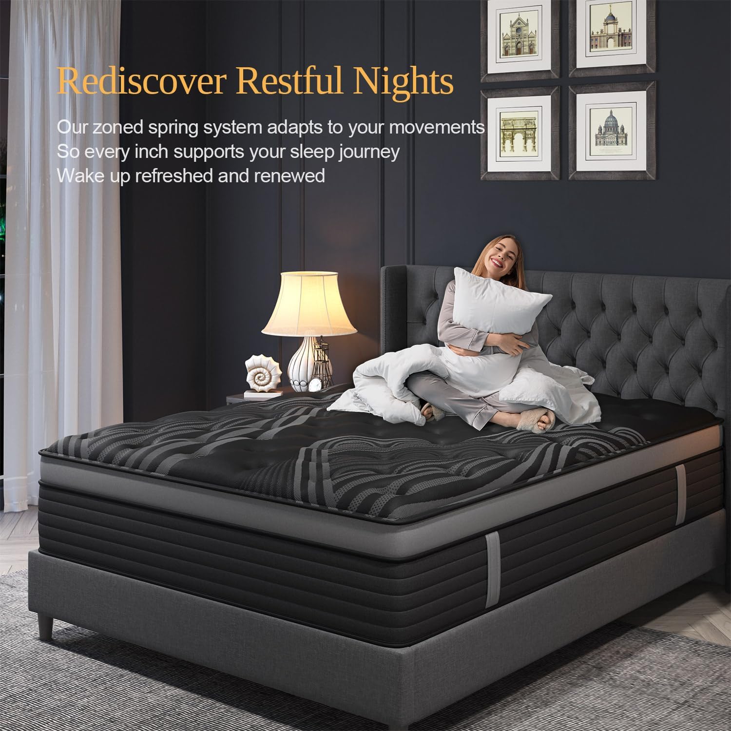 Queen Mattress, 14 Inch Hybrid Mattresses, Medium-Firm Feel with Pocket Springs & Cooling Gel Memory Foam, CertiPUR-US Certified for Enhanced Support, Cooling & Motion Isolation