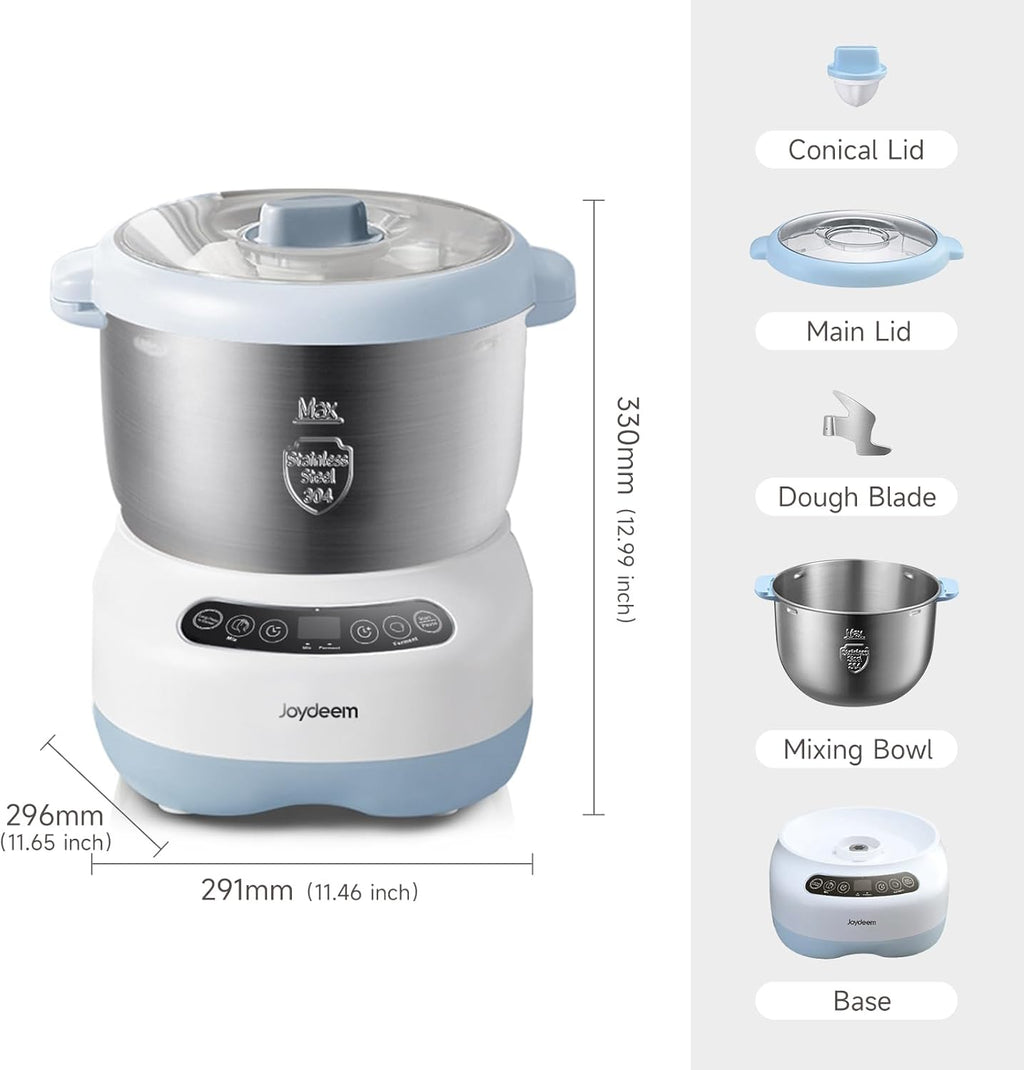 Joydeem Electric Dough Maker with Ferment Function, Microcomputer Timing, Face-up Touch Panel, 7.4Qt, 304 Stainless Steel, JD-HMJ7L
