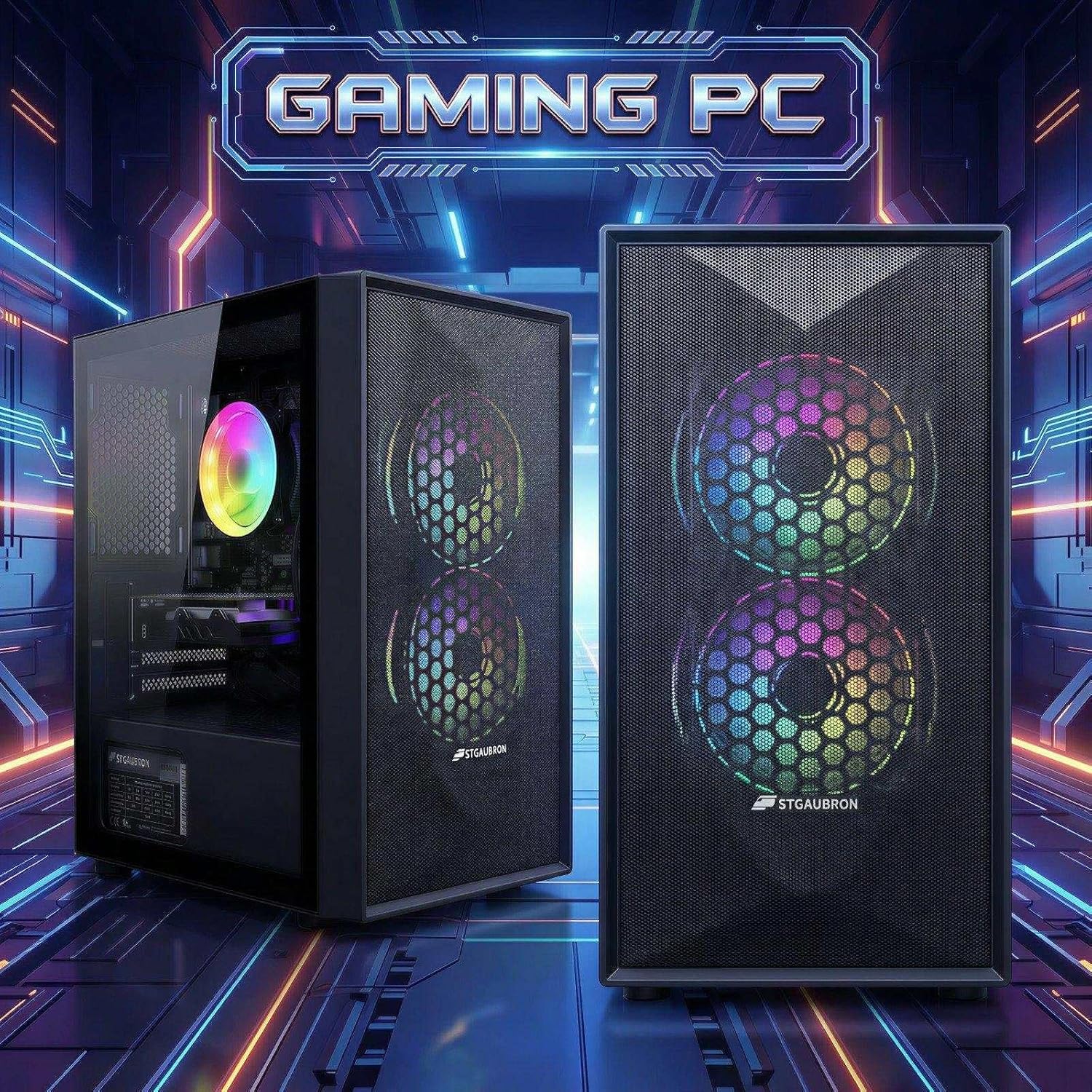 STGAubron Prebuilt Gaming PC Desktop  Radeon RX 550 4G  Intel Core i5 up to 3.6GHz  16G RAM  512G SSD  WiFi 6  BT 5.0  RGB Fan x2  Windows 11 Home