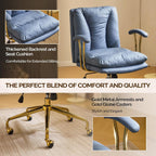 VINGLI Home Office Desk Chair Comfy with Wheels & Armrests,Gold Base Vanity Chair with Back,Adjustable Rolling Swivel Computer Task Chair for Study,Home Office,Cat Scratch PU,Navy Blue