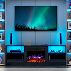 70" Fireplace TV Stand with 23" Electric Fireplace for TVs Up to 80 inch, Modern LED Light Entertainment Center with High Gloss Storage Cabinet, Media TV Consoles for Living Room (Black, 70")