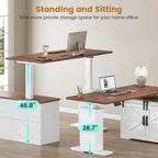 SEDETA Farmhouse L Shaped Standing Desk, 55 inch Height Adjustable Corner Desk with Storage Drawers, Standing Computer Desks with Power Outlets for Home Office, White