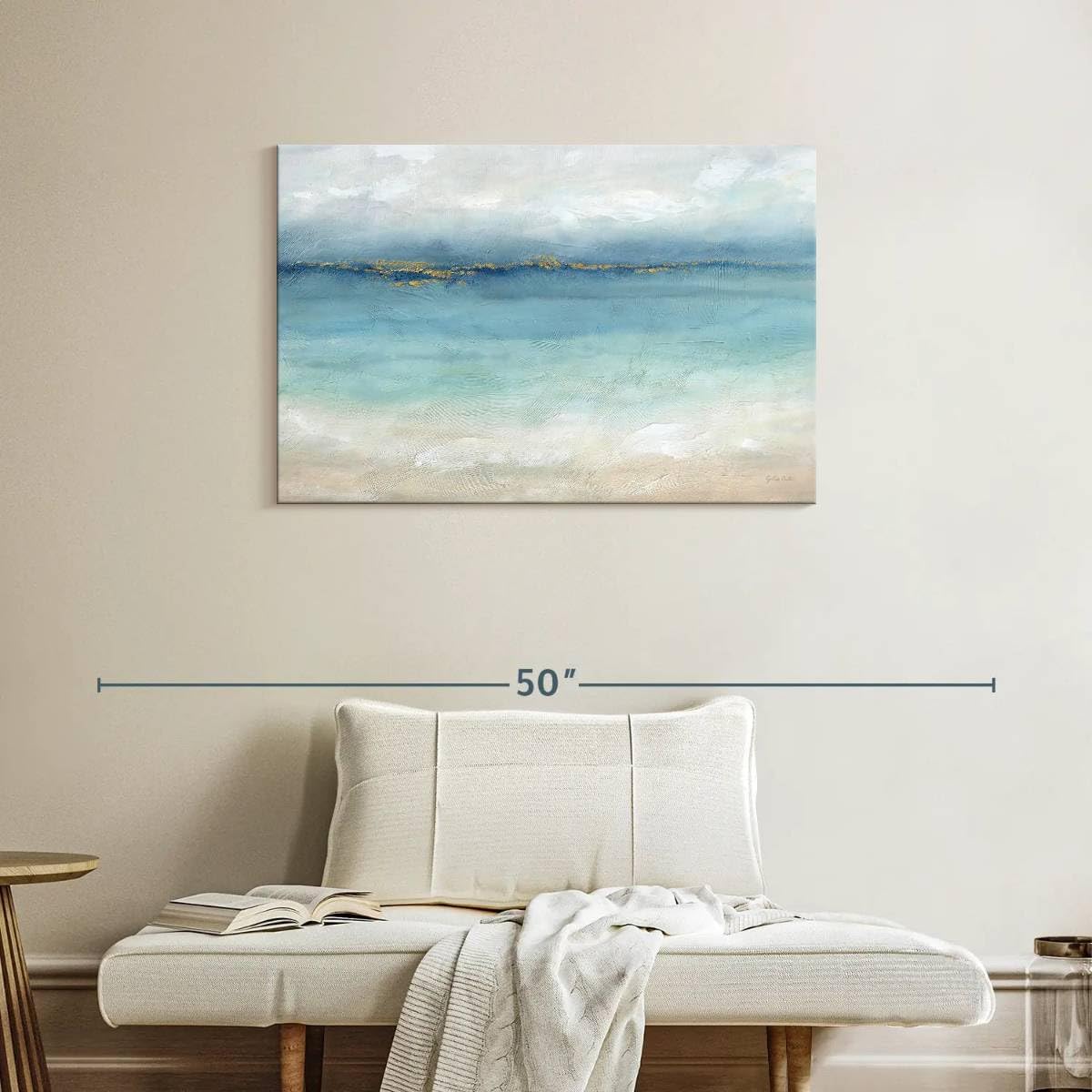 ElephantStock Serene Sea Landscape Wall Art - Horizontal Wrapped Canvas - 1-Piece Hallway Wall Decor - Painting Beach Canvas Print - Blue and White Decor for Wall by Cynthia Coulter - 36" X 24"