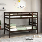 KOMFOTT Bunk Bed Twin Over Twin, Bunk Bed Frame w/Full-Length Guardrail & Integrated Ladder, Wood Bunk Bed for Small Space, Converts to 2 Individual Beds for Kids & Adults, No Box Spring Needed