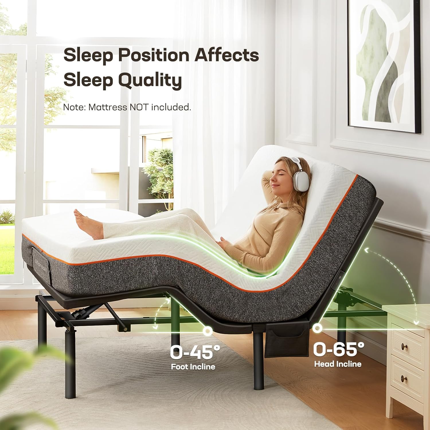 Marsail MS01-2 Twin XL Adjustable Bed Base with Massage-APP Connects Adjustable Bed Frame with 4 Height Options, 3 Minutes Fast Assembly, Wireless Control Adjustable Bed with Under-Bed Nightlight