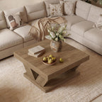 LITTLE TREE Coffee Table, Farmhouse Coffee Table with Large Storage Shelf, 2-Tier Rustic Wood Modern Center Table for Living Room、Home Office, Rustic Brown
