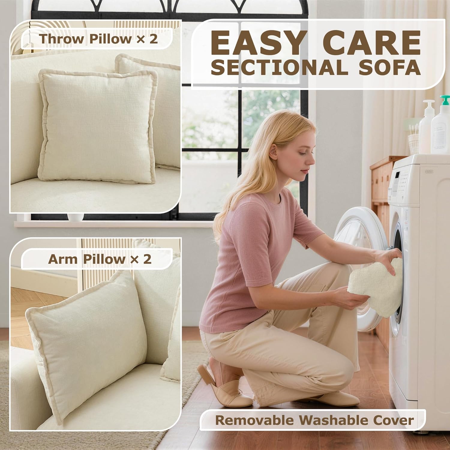 78" Modular Sectional Sofa, Cloud Couch Loveseat Sofa with 2 Movable Ottoman, Comfy Chenille Deep Seat Sofa with Throw Pillows, 4 Seat Modern Couches for Living Room, Bedroom and Apartment, Beige